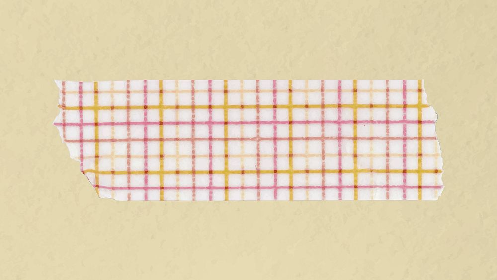 Pink washi tape sticker, grid patterned collage element vector