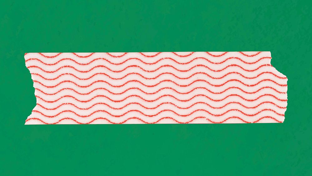 Cute washi tape collage element, red wave pattern psd