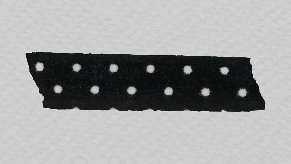 Polka dot washi tape collage element, black pattern design psd