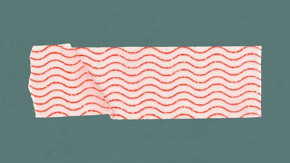 Cute washi tape collage element, red wave pattern vector