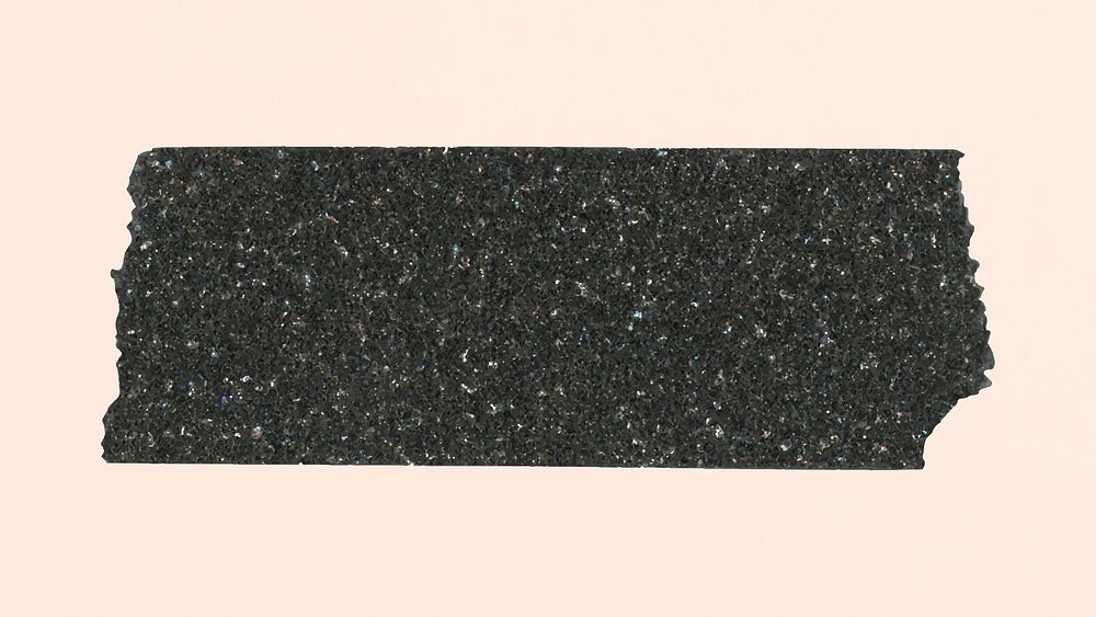 Glitter washi tape collage element, black cute design psd