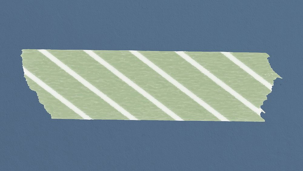 Green washi tape sticker, striped pattern collage element psd