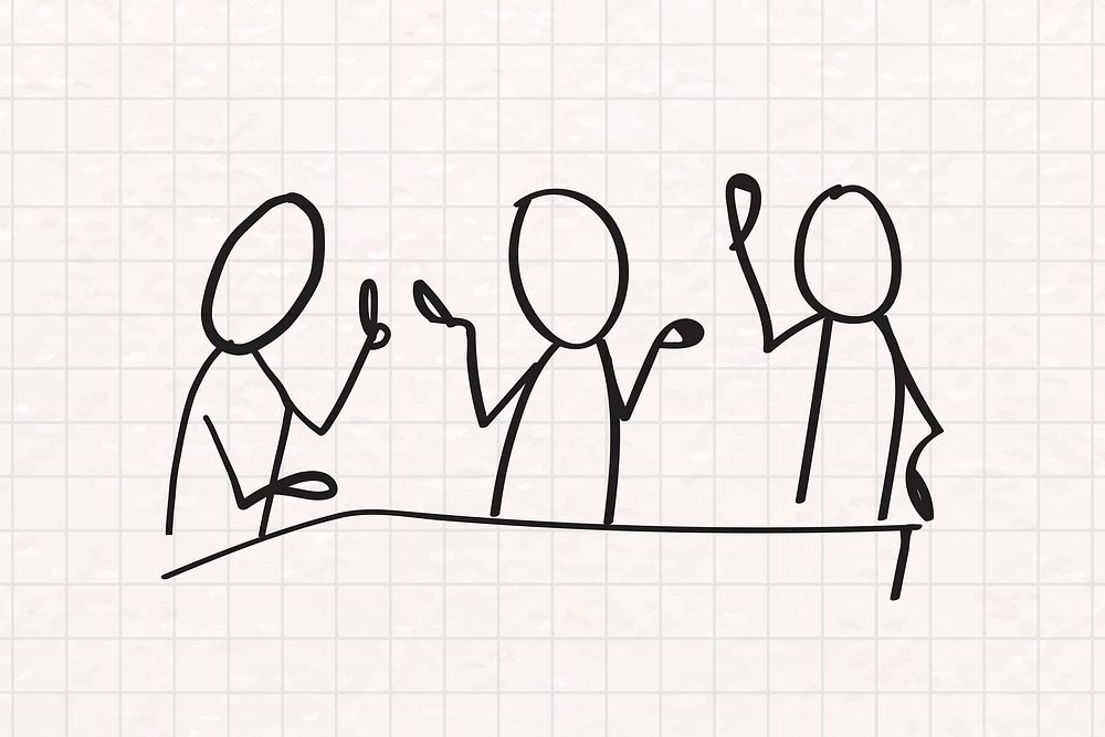 Team collaboration, stickman doodle vector