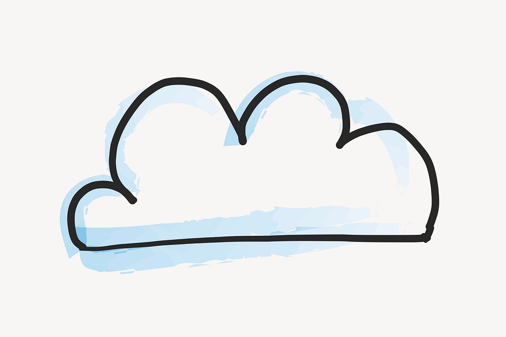 Fluffy cloud outline, doodle collage element psd