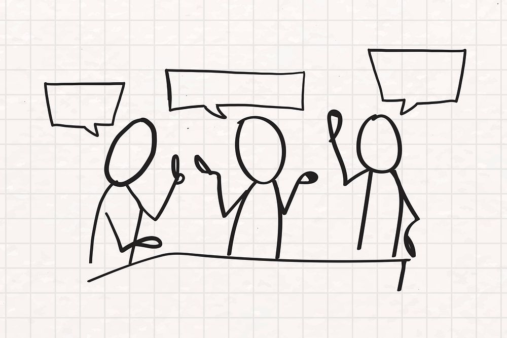 Team meeting, communication and collaboration doodle psd