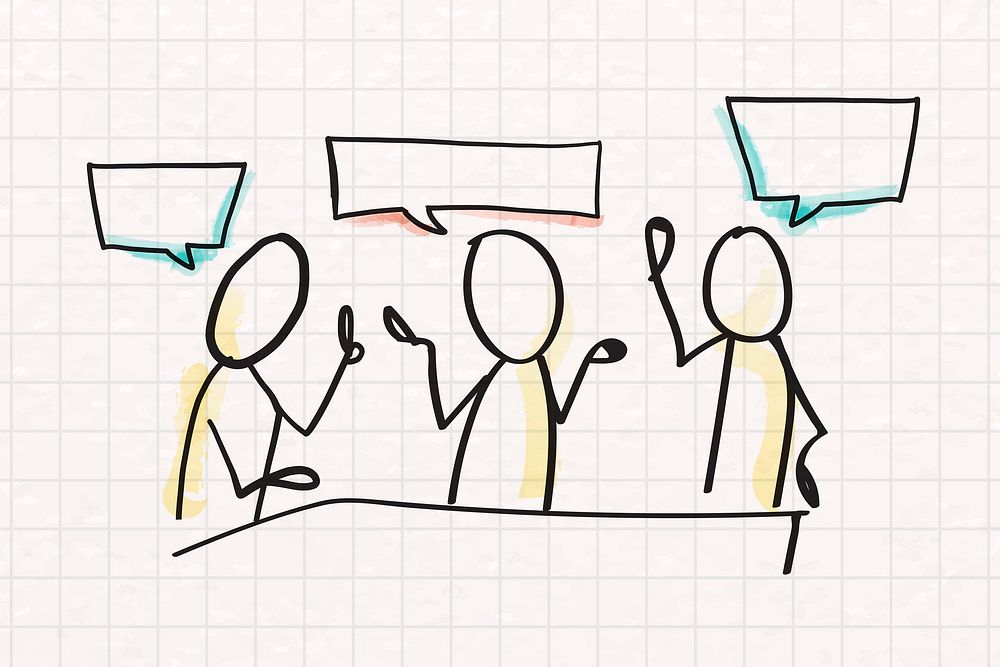 Team communication, teamwork collaboration doodle vector