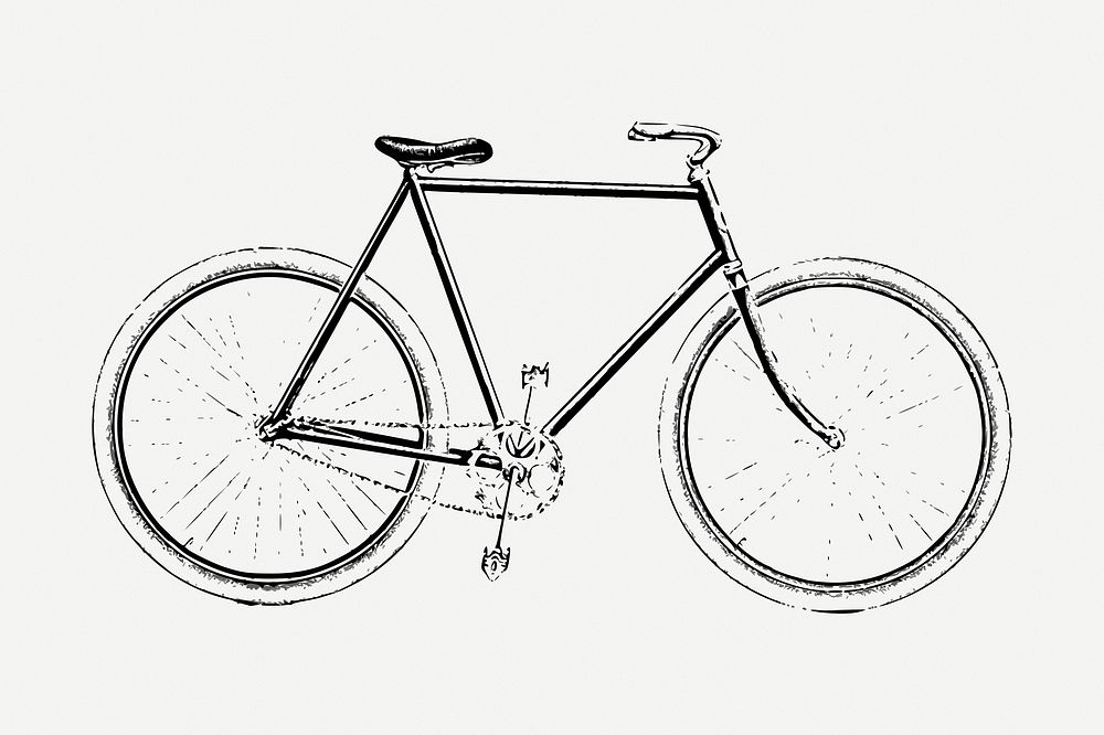 Bicycle drawing, vintage vehicle illustration psd. Free public domain CC0 image.