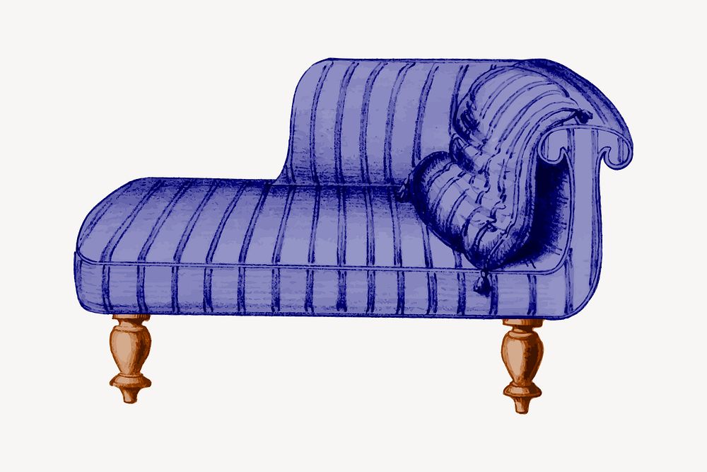 Chaise lounge clipart, vintage furniture illustration vector. Free public domain CC0 image.