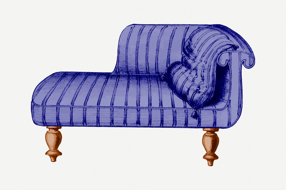 Chaise lounge collage element, vintage furniture illustration psd. Free public domain CC0 image.