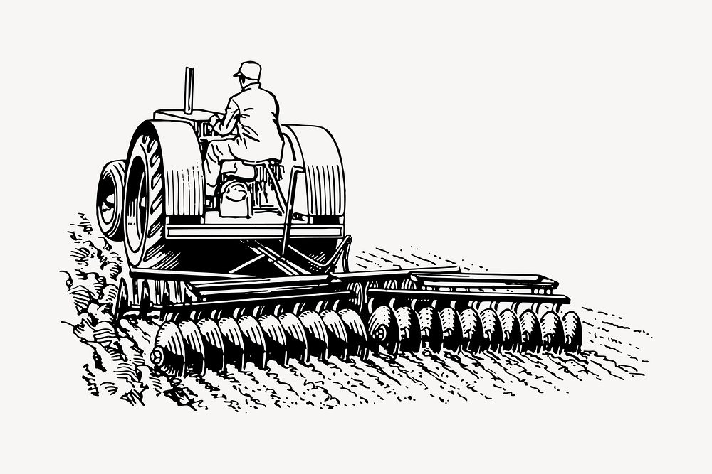 Harrow tractor clipart, vintage farming illustration vector. Free public domain CC0 image.