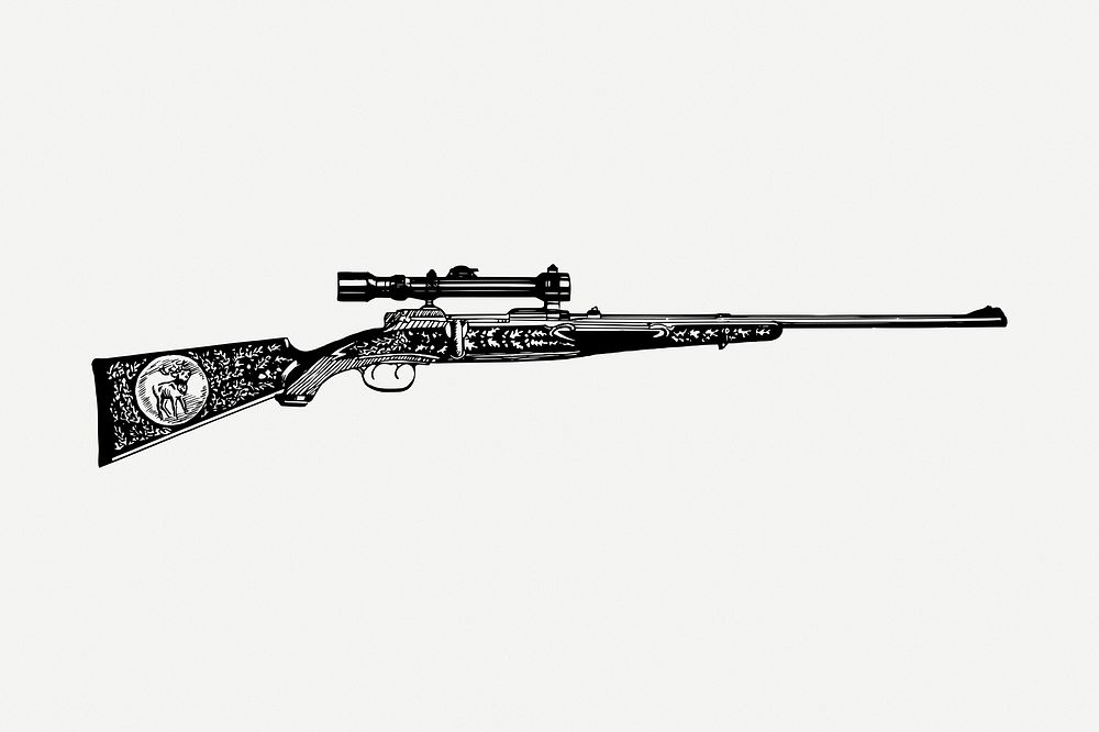 Rifle gun drawing, vintage weapon illustration psd. Free public domain CC0 image.