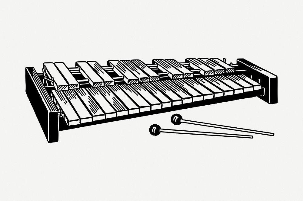 Xylophone drawing, vintage musical instrument illustration psd. Free public domain CC0 image.