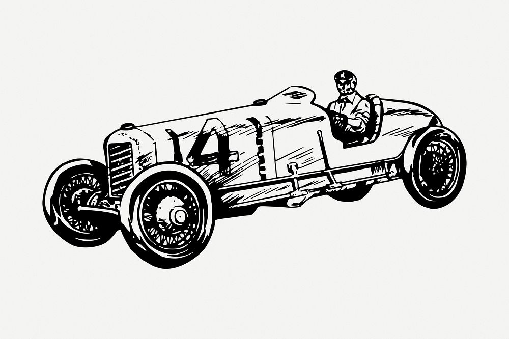 Vintage racing car drawing, vehicle illustration psd. Free public domain CC0 image.