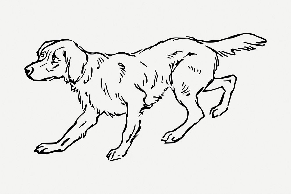 Scared dog drawing, vintage pet animal illustration psd. Free public domain CC0 image.