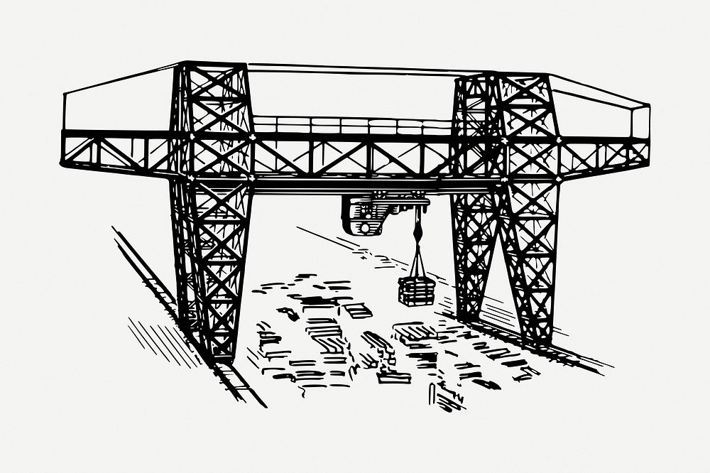 Gantry crane drawing, vintage construction illustration psd. Free public domain CC0 image.