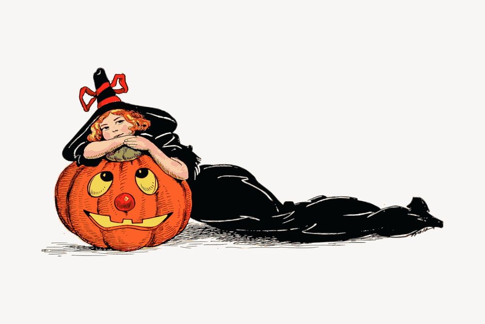 Halloween witch clipart, vintage festive illustration vector. Free public domain CC0 image.