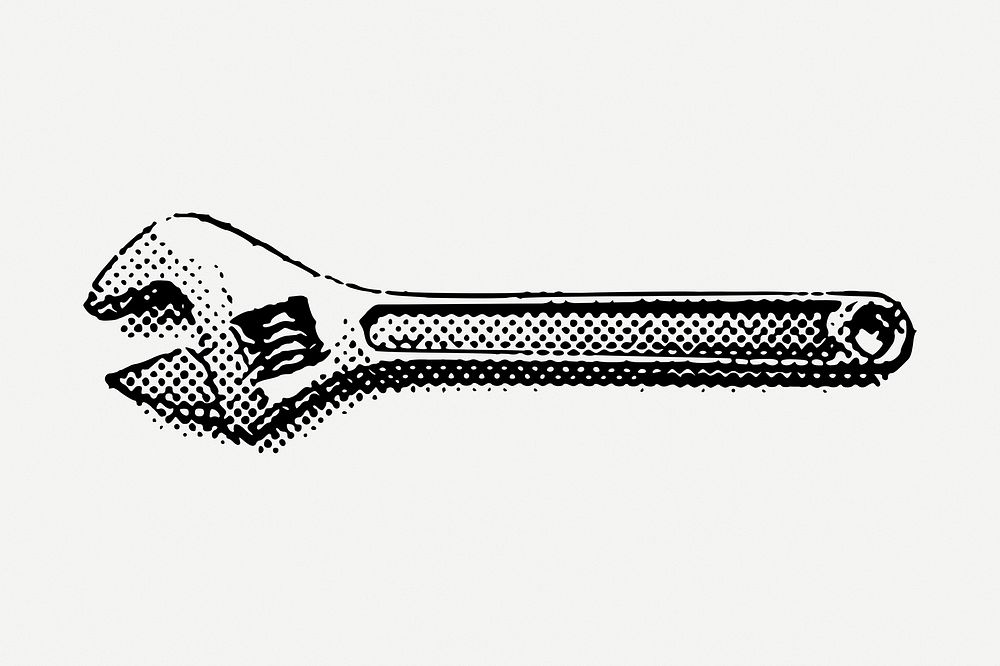 Monkey wrench drawing, vintage tool illustration psd. Free public domain CC0 image.