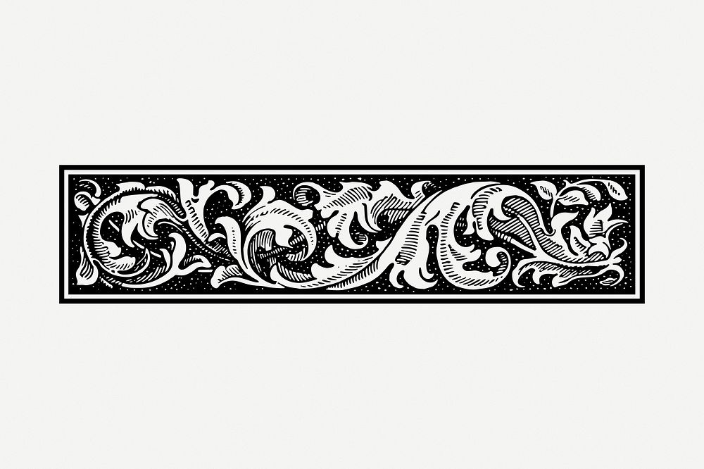 Floral ornament divider drawing, vintage border illustration psd. Free public domain CC0 image.