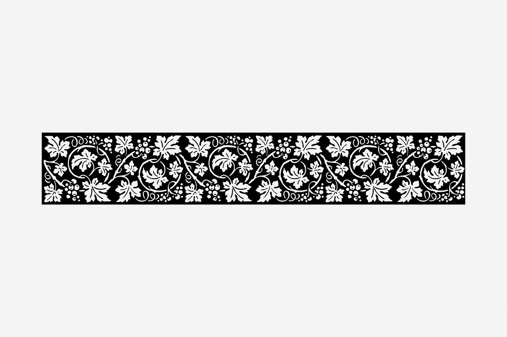 Floral ornament divider drawing, vintage border illustration. Free public domain CC0 image.