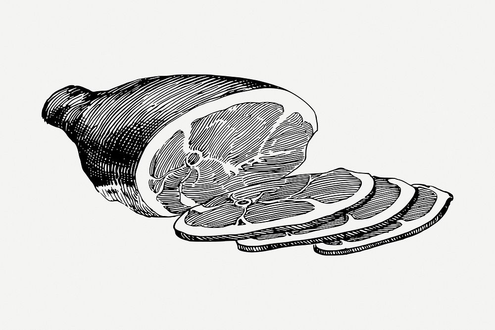 Ham drawing, vintage food illustration psd. Free public domain CC0 image.