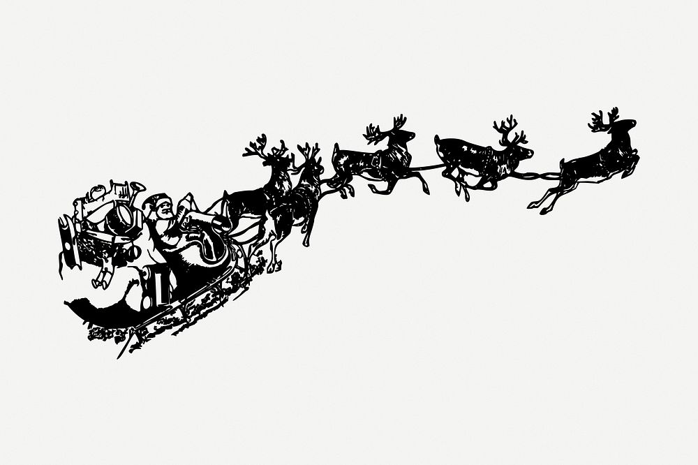 Santa sleigh drawing, vintage Christmas illustration psd. Free public domain CC0 image.