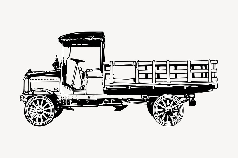Truck drawing, vintage vehicle illustration vector. Free public domain CC0 image.