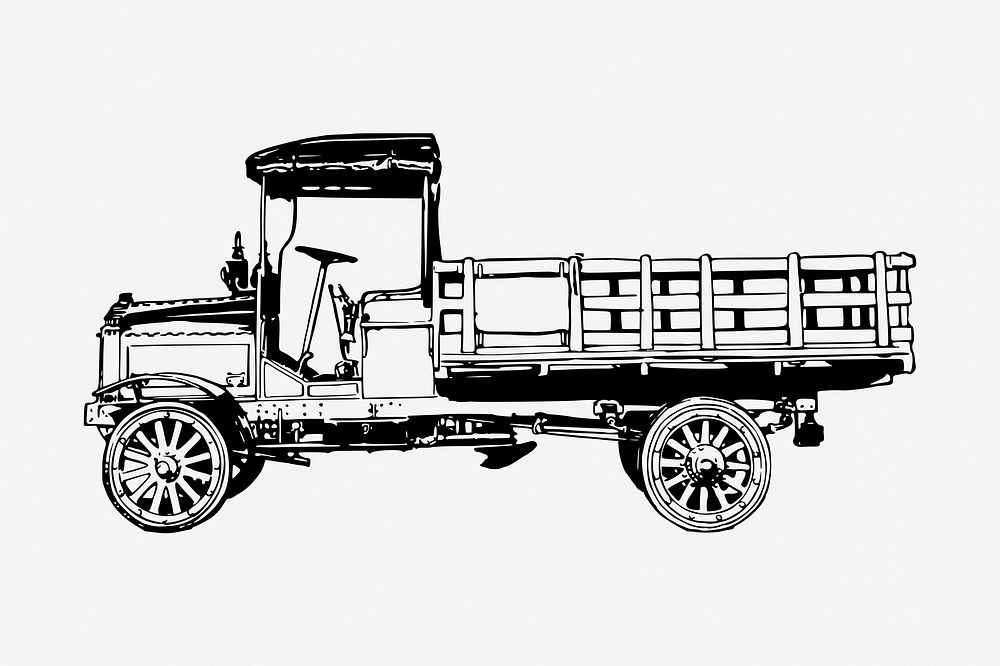 Truck drawing, vintage vehicle illustration psd. Free public domain CC0 image.