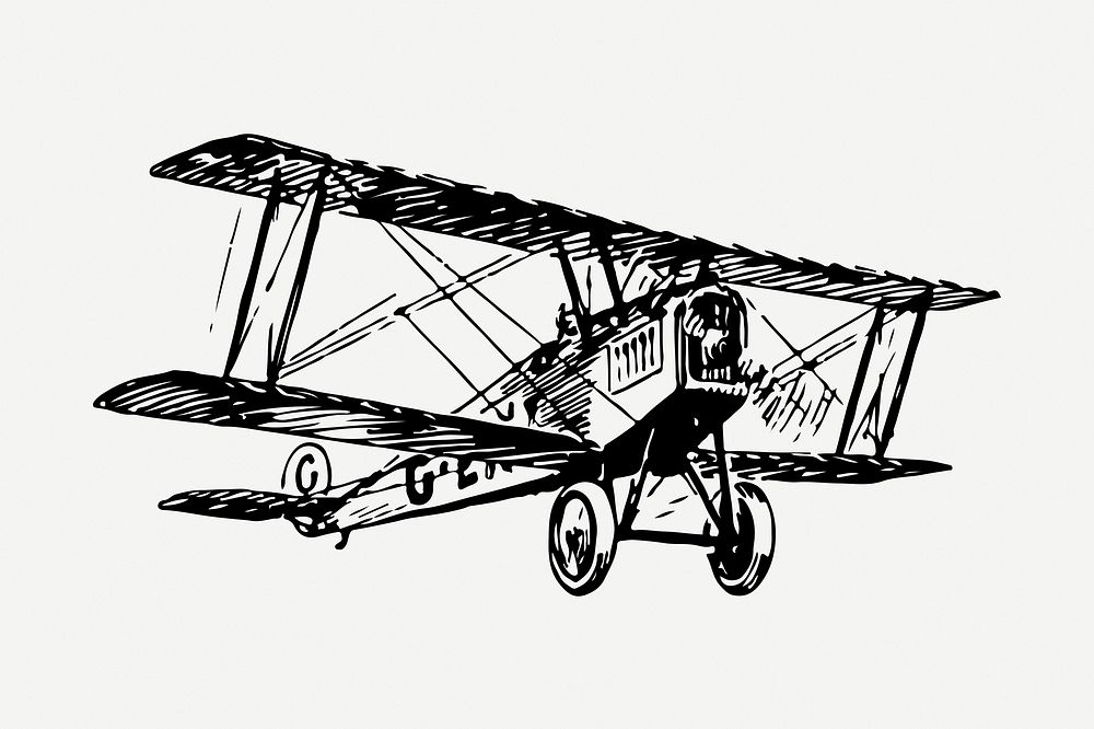 Biplane drawing, vintage vehicle illustration psd. Free public domain CC0 image.