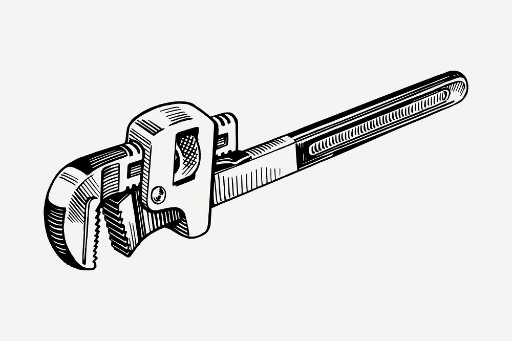 Pipe wrench drawing, vintage tool illustration psd. Free public domain CC0 image.