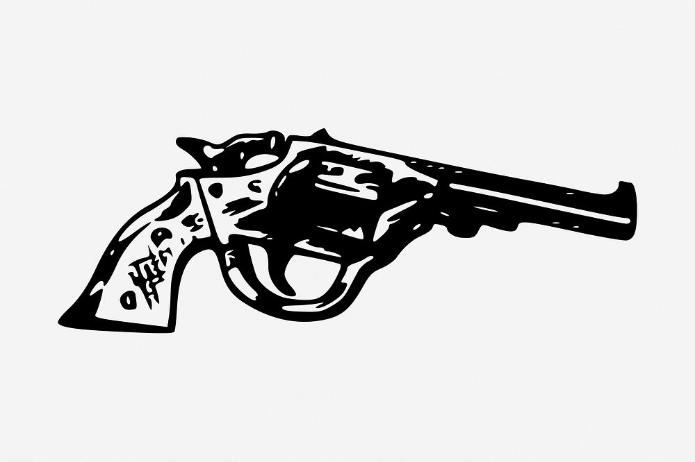 Pistol gun drawing, vintage weapon illustration. Free public domain CC0 image.