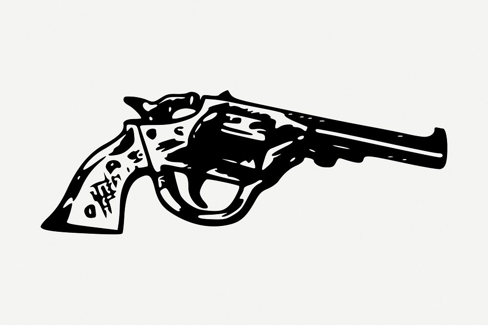 Pistol gun drawing, vintage weapon illustration psd. Free public domain CC0 image.