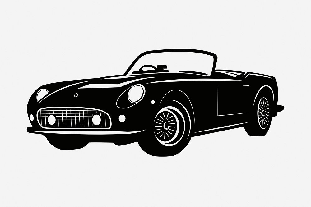 Sports car drawing, vintage vehicle illustration. Free public domain CC0 image.