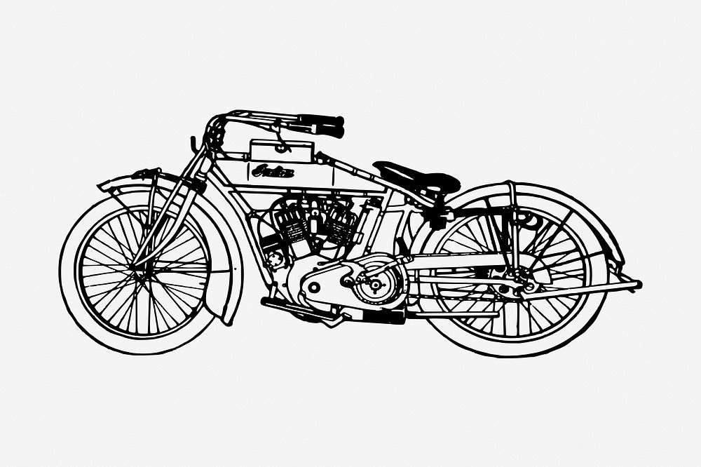 Motorcycle drawing, vintage vehicle illustration. Free public domain CC0 image.