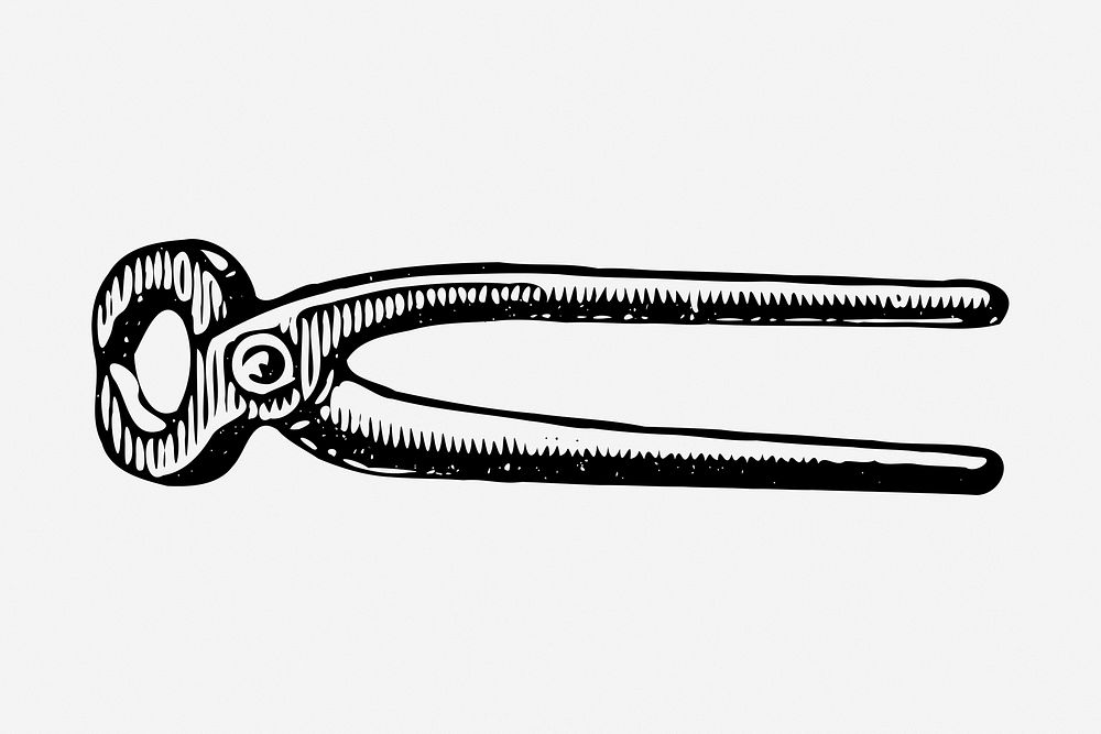 Pincers drawing, tool vintage illustration. Free public domain CC0 image.