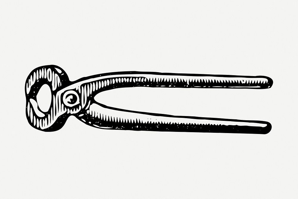 Pincers drawing, tool vintage illustration psd. Free public domain CC0 image.