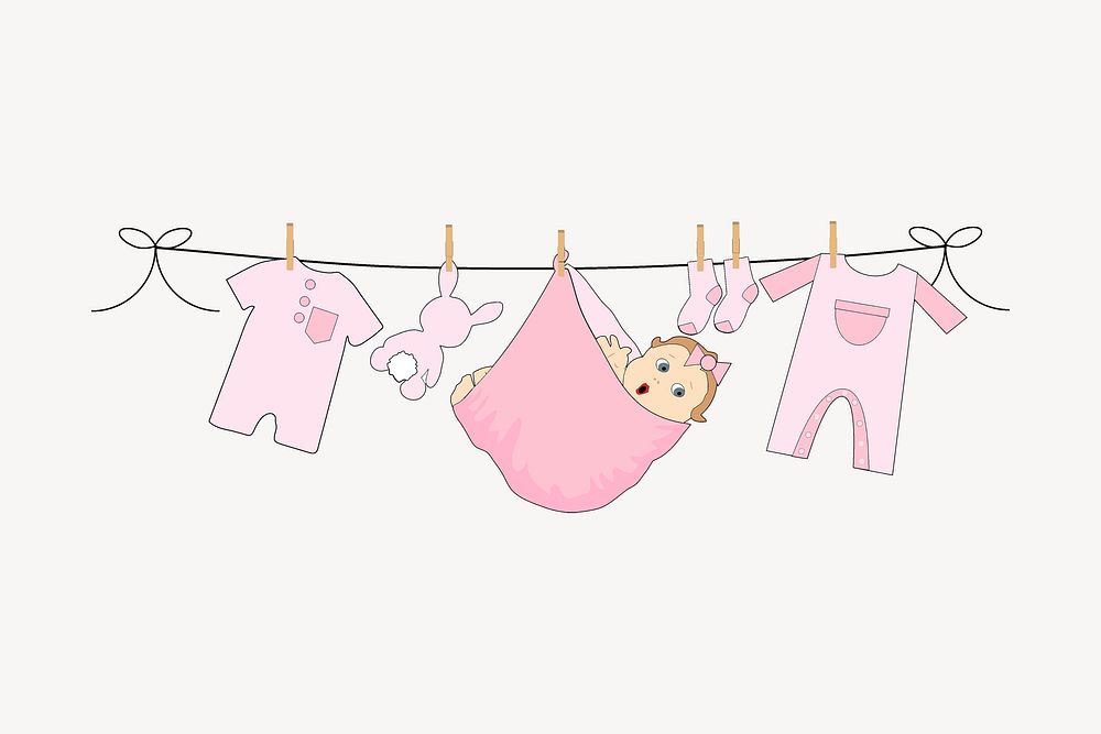 Pink baby clothes clipart, laundry illustration psd. Free public domain CC0 image.