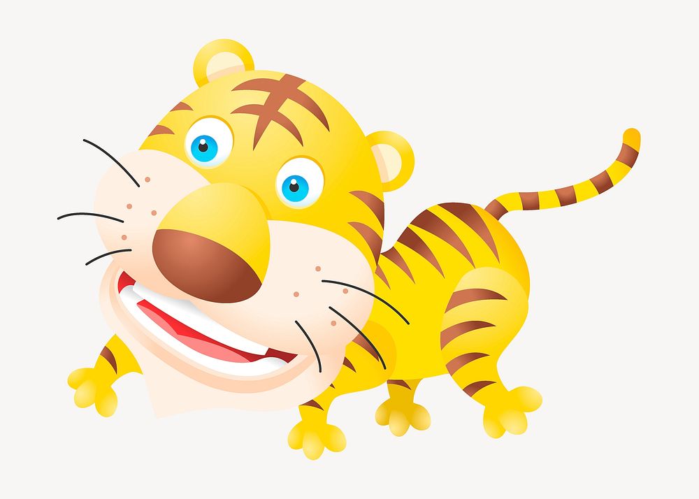 Cartoon smiling tiger clipart, cute animal illustration. Free public domain CC0 image.