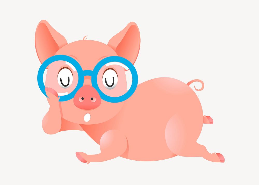 Pig wearing glasses clipart, cute animal illustration. Free public domain CC0 image.