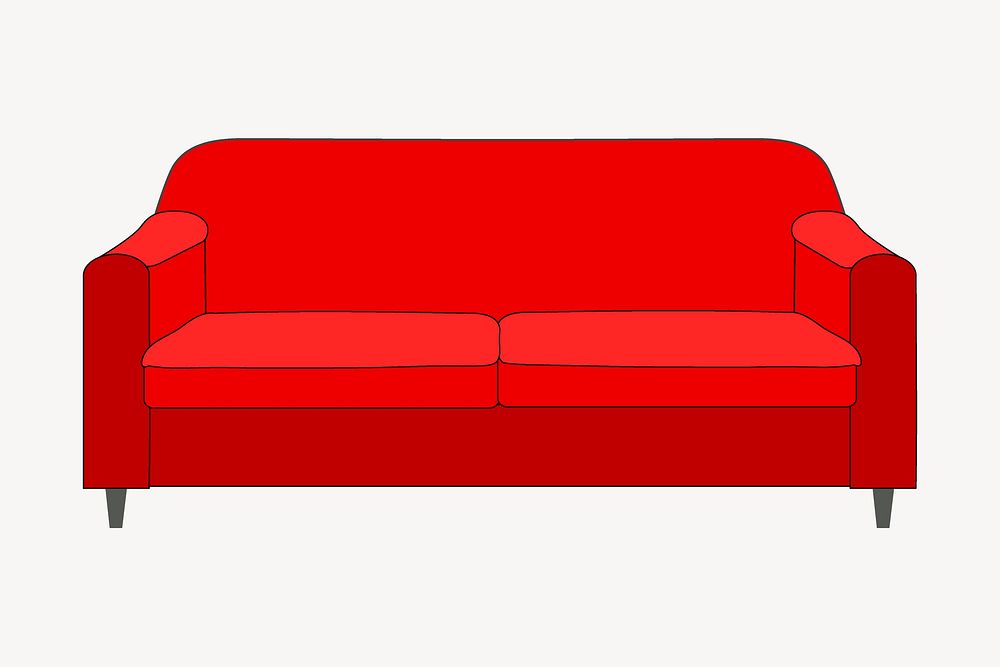Red loveseat sofa, furniture illustration. Free public domain CC0 image.
