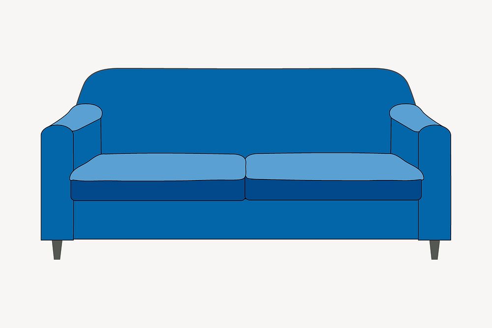Blue couch, furniture illustration. Free public domain CC0 image.