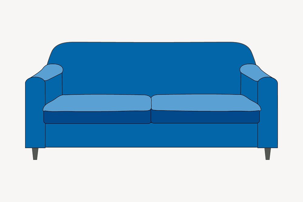 Blue sofa sticker, furniture illustration vector. Free public domain CC0 image.