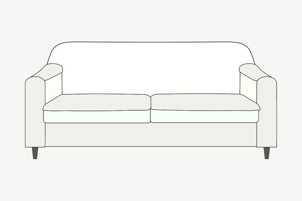 White couch clipart, furniture illustration psd. Free public domain CC0 image.