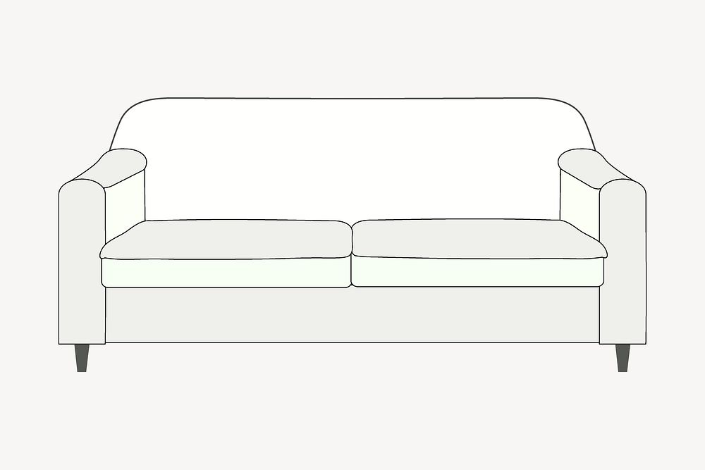 White couch sticker, furniture illustration vector. Free public domain CC0 image.