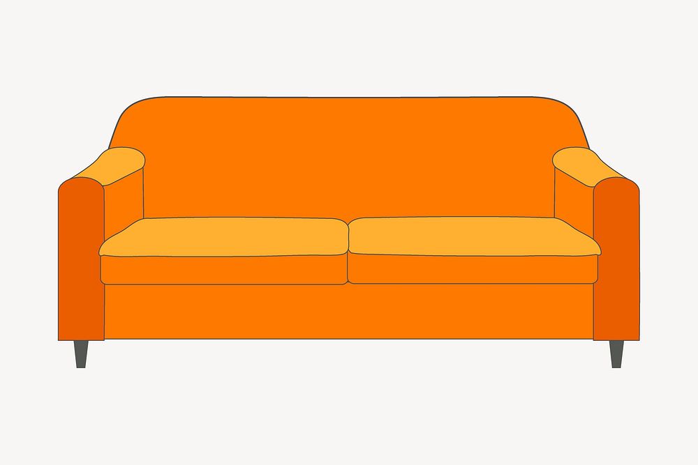 Orange sofa clipart, furniture illustration psd. Free public domain CC0 image.