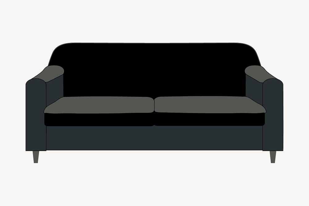 Black couch, furniture illustration. Free public domain CC0 image.