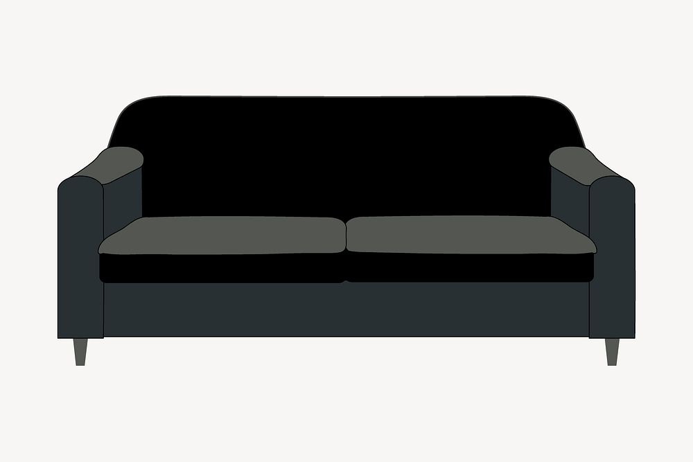 Black sofa sticker, furniture illustration vector. Free public domain CC0 image.