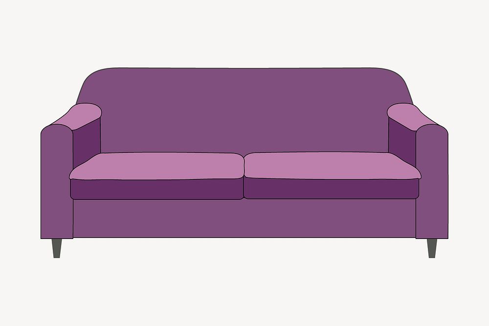 Purple couch clipart, furniture illustration psd. Free public domain CC0 image.