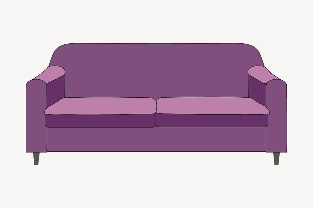Purple couch sticker, furniture illustration vector. Free public domain CC0 image.