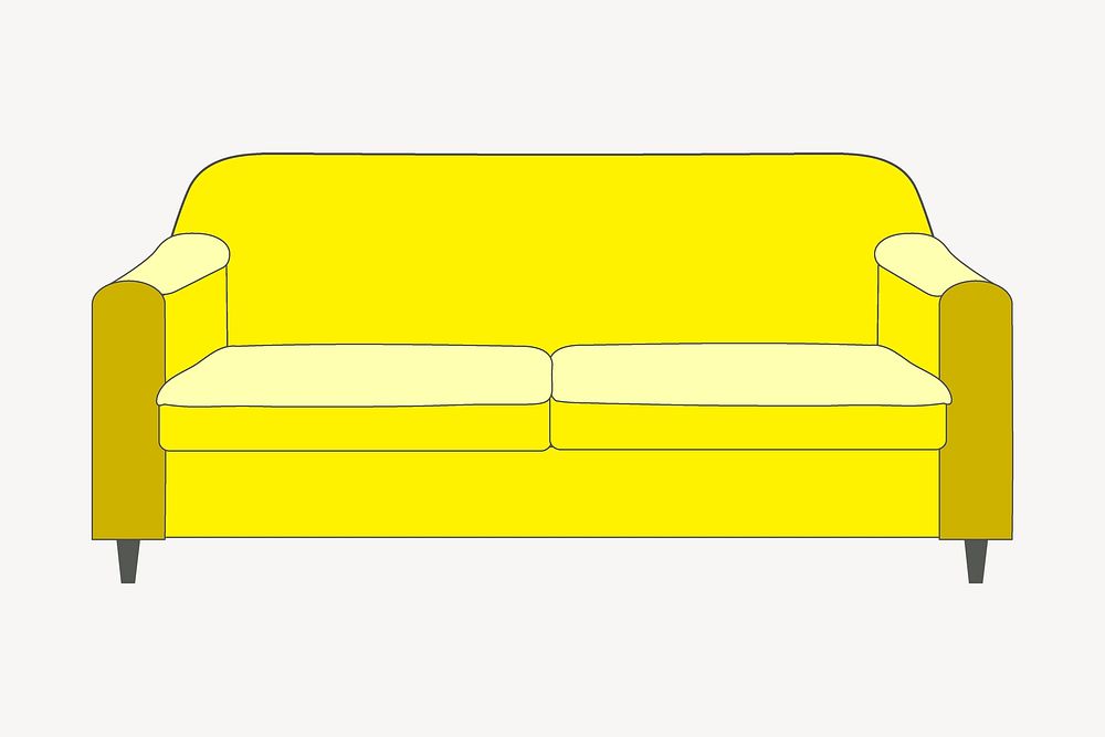 Yellow sofa clipart, furniture illustration psd. Free public domain CC0 image.