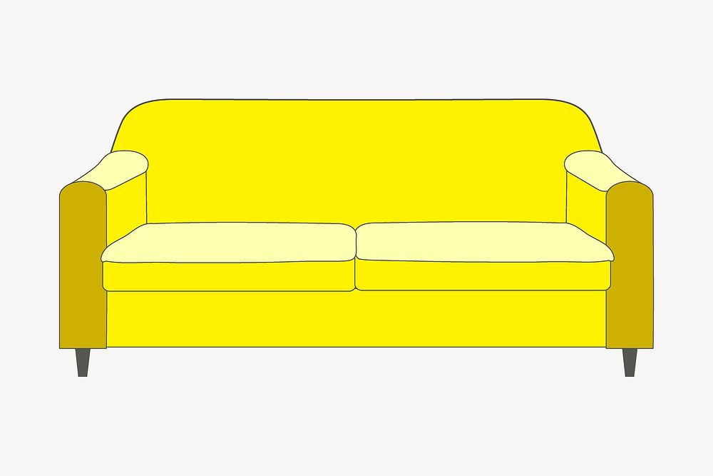 Yellow couch, furniture illustration. Free public domain CC0 image.